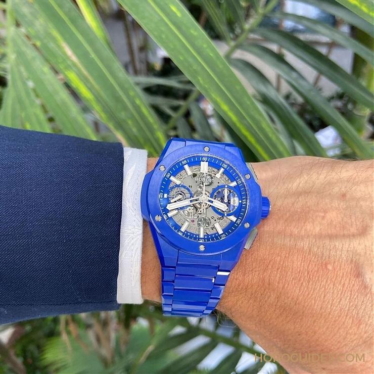 HUBLOT - 穿出正裝清爽感HUBLOT Big Bang Integrated彩色陶瓷鏈帶計時碼表