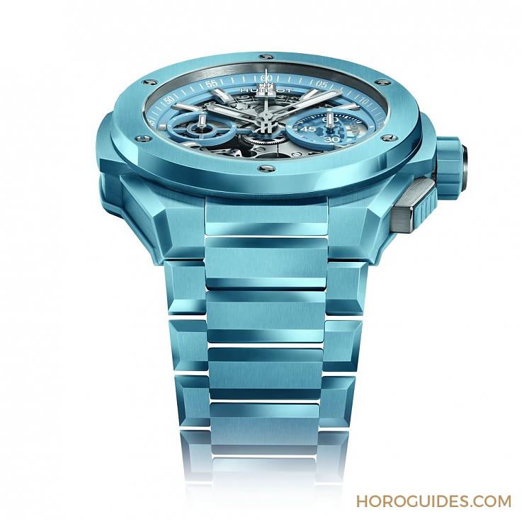 HUBLOT - 穿出正裝清爽感HUBLOT Big Bang Integrated彩色陶瓷鏈帶計時碼表