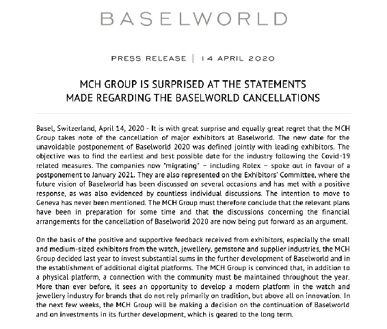 勞力士、百達翡麗和更多奢侈品牌離開巴塞爾世界，參加日內(nèi)瓦鐘表與奇跡的新貿(mào)易展