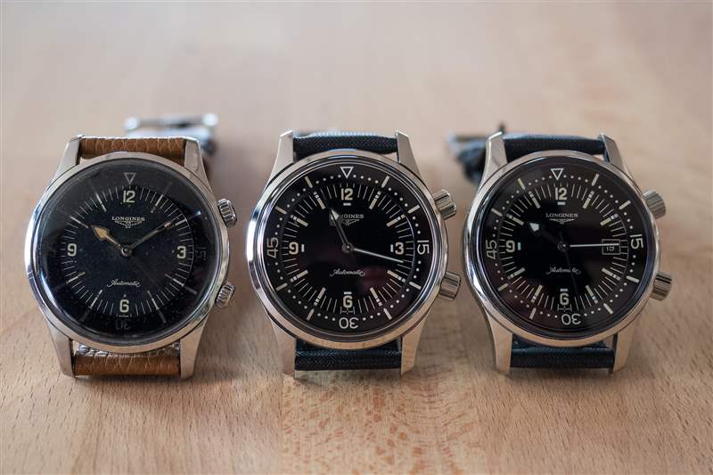 左，編號(hào) 7042； 中間，Legend Diver 第一版（無日期）； 對(duì)，Legend Diver 當(dāng)前型號(hào)。