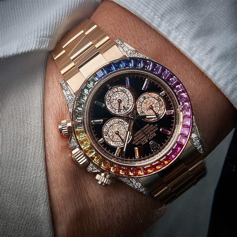 ROLEX黑水鬼也有彩虹圈？表殼鑲滿鉆石20萬帶回家｜勞力士改裝表