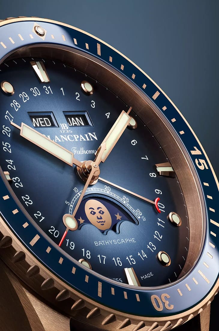 寶珀五十噚 Bathyscaphe 全日歷月相增添新成員，玫瑰金煉帶華麗升級