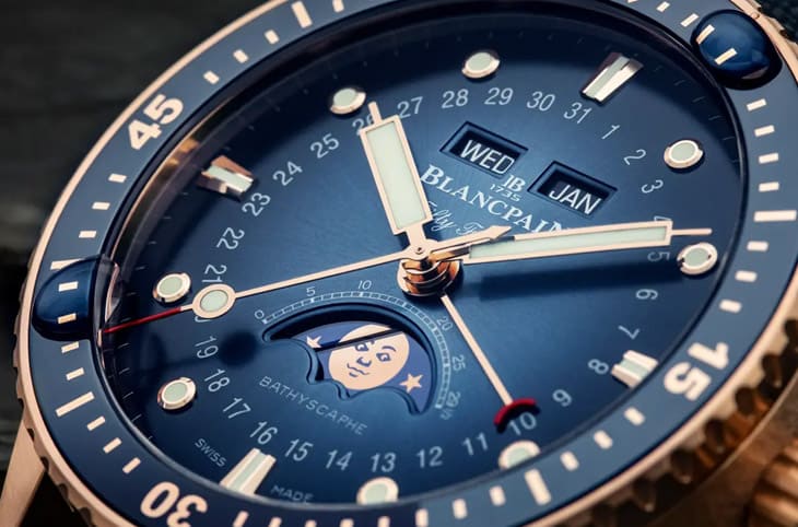 寶珀五十噚 Bathyscaphe 全日歷月相增添新成員，玫瑰金煉帶華麗升級